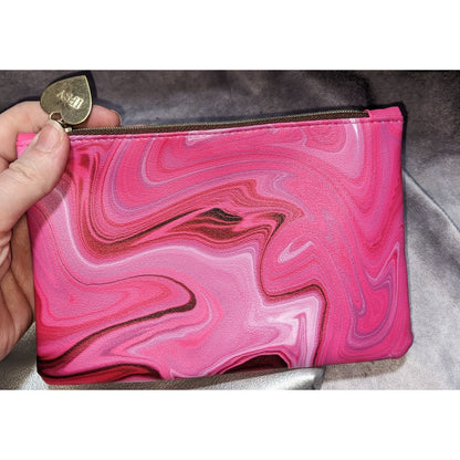 Ipsy Pink Swirl & Silver Glitter Zip Pouch Set