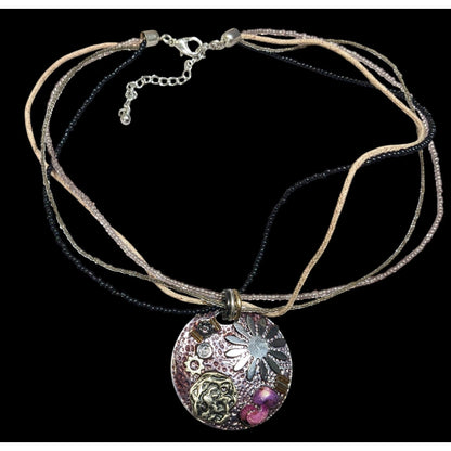 "Sea Resin" Artisan Crafted Purple And Silver Tone Pendant Necklace