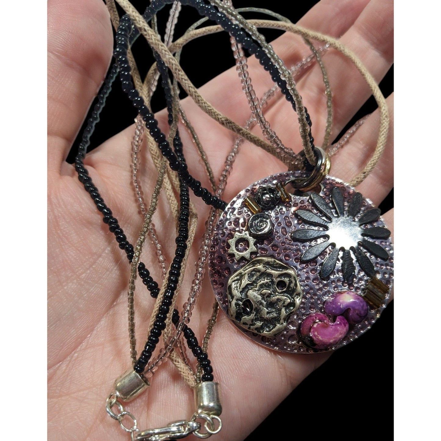 "Sea Resin" Artisan Crafted Purple And Silver Tone Pendant Necklace