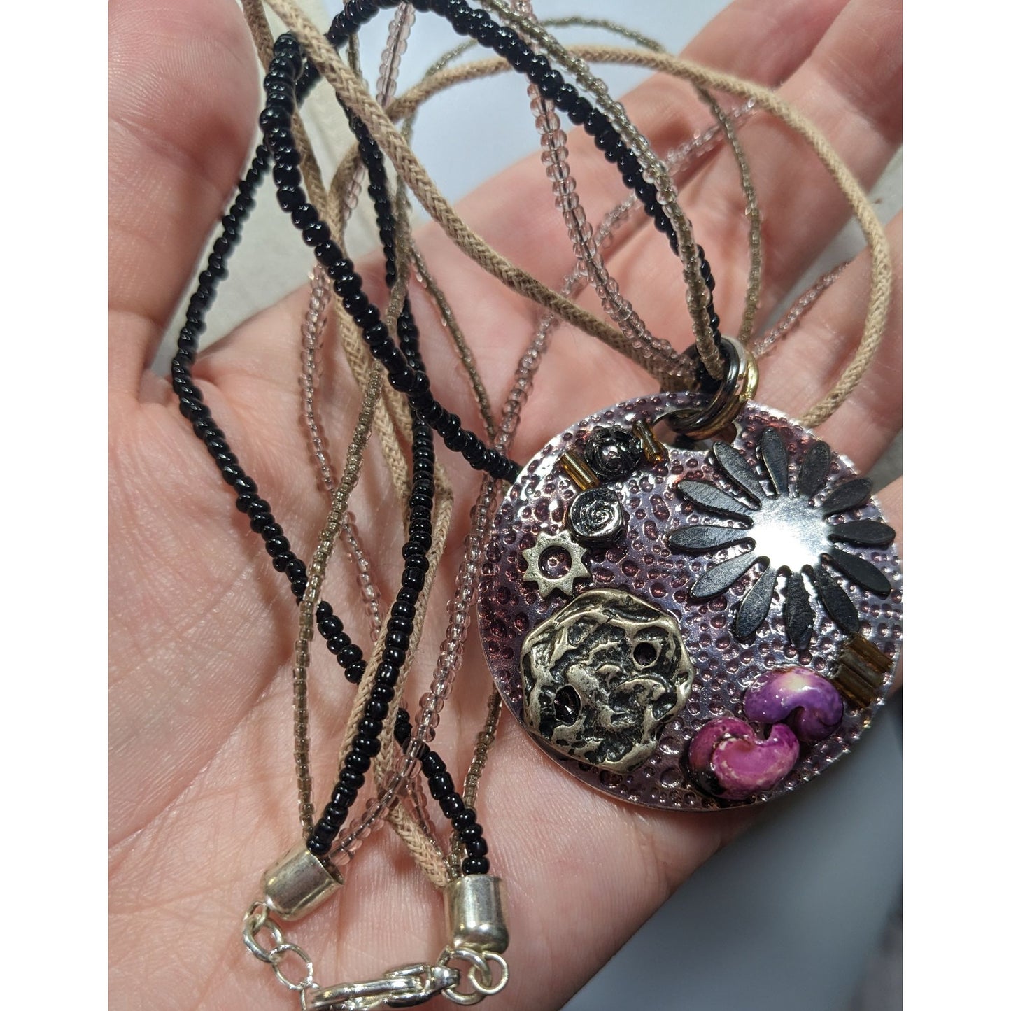 "Sea Resin" Artisan Crafted Purple And Silver Tone Pendant Necklace
