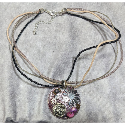 "Sea Resin" Artisan Crafted Purple And Silver Tone Pendant Necklace
