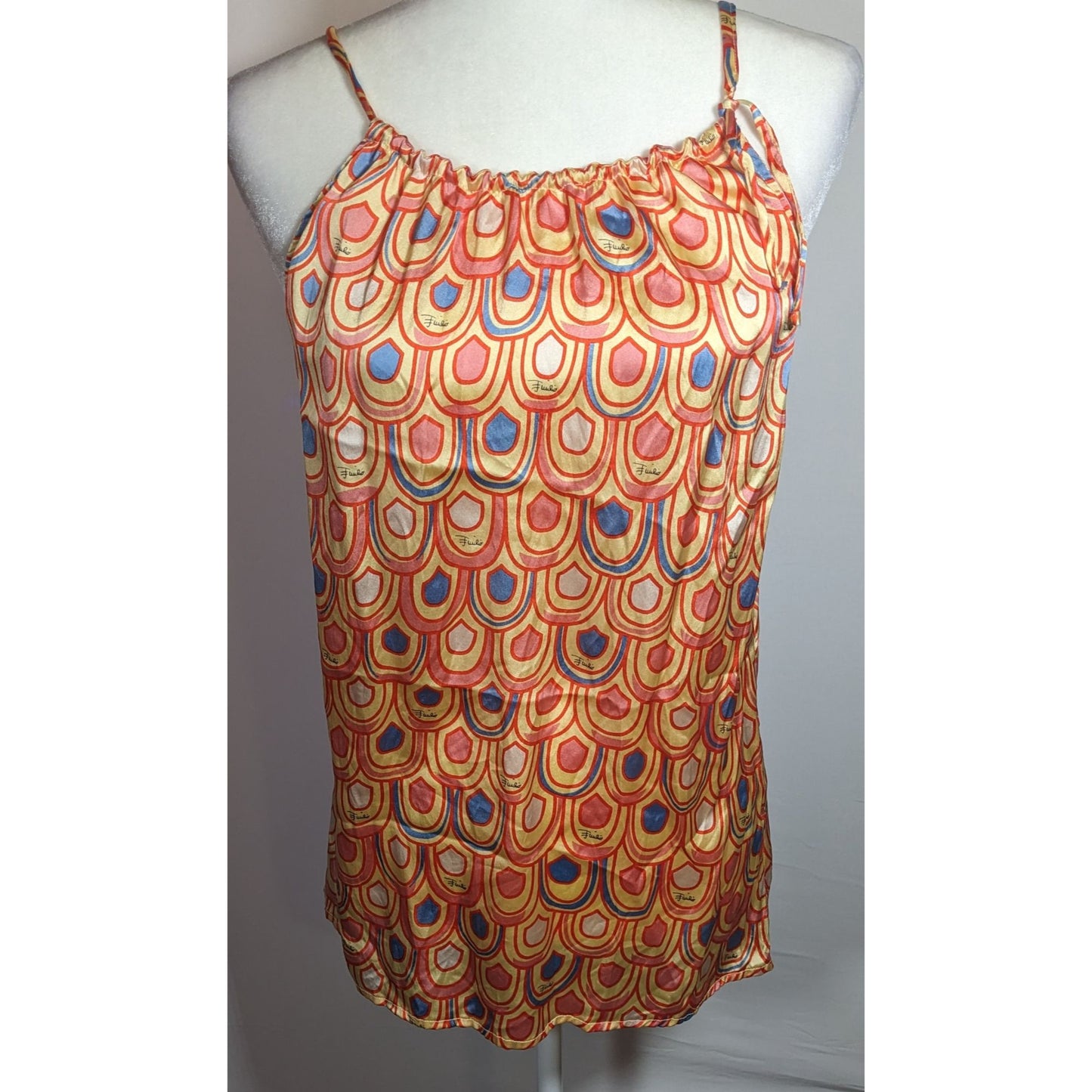 Vintage Designer Rainbow Scalloped Print Top