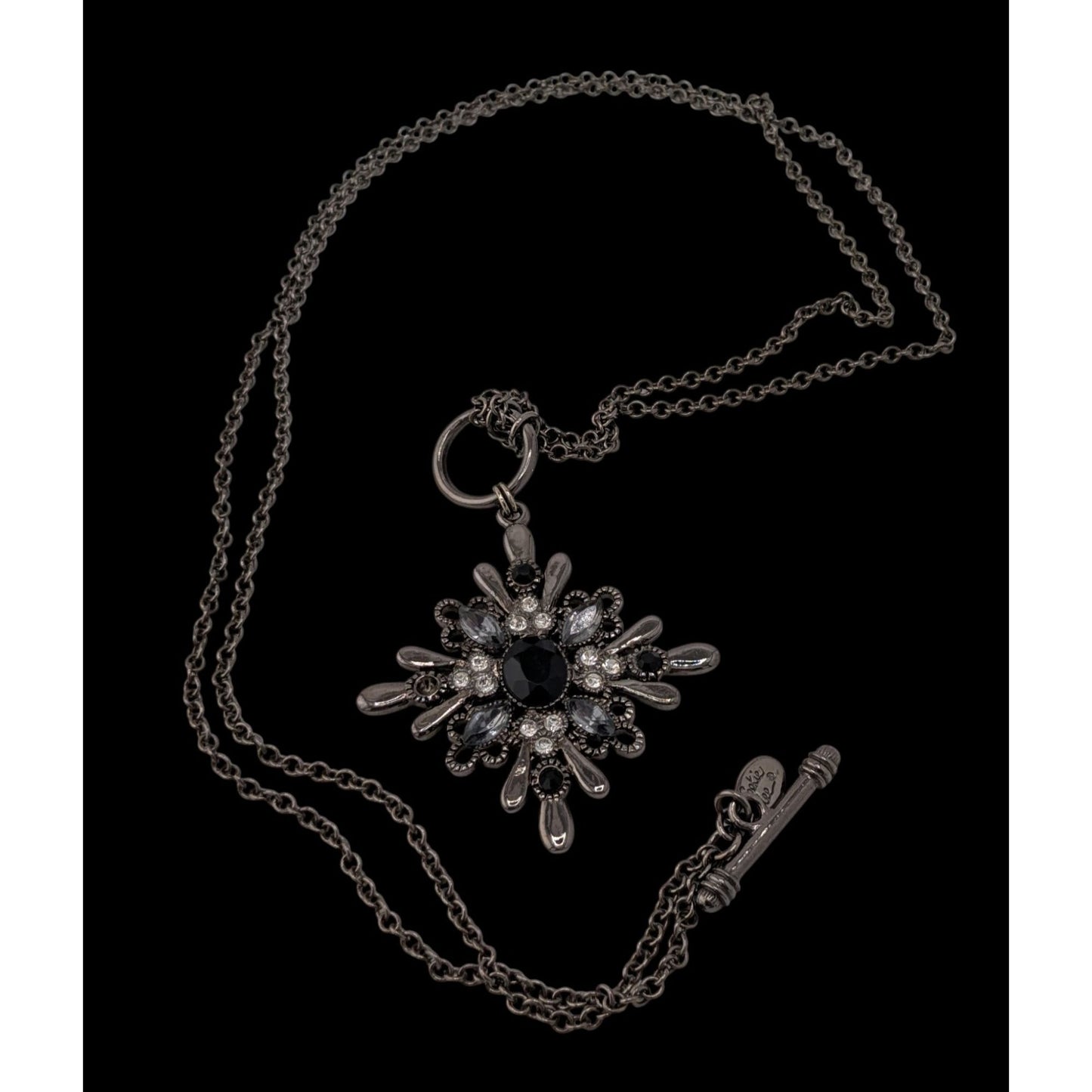 Vintage Cookie Lee Gothic Black Crystal Starburst Pendant Necklace