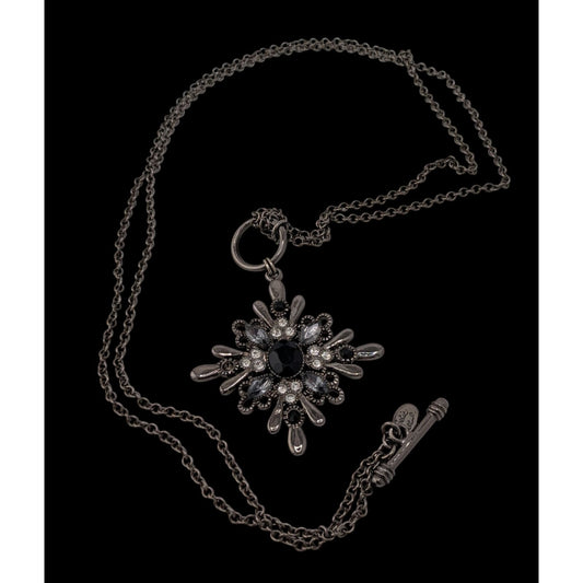 Vintage Cookie Lee Gothic Black Crystal Starburst Pendant Necklace