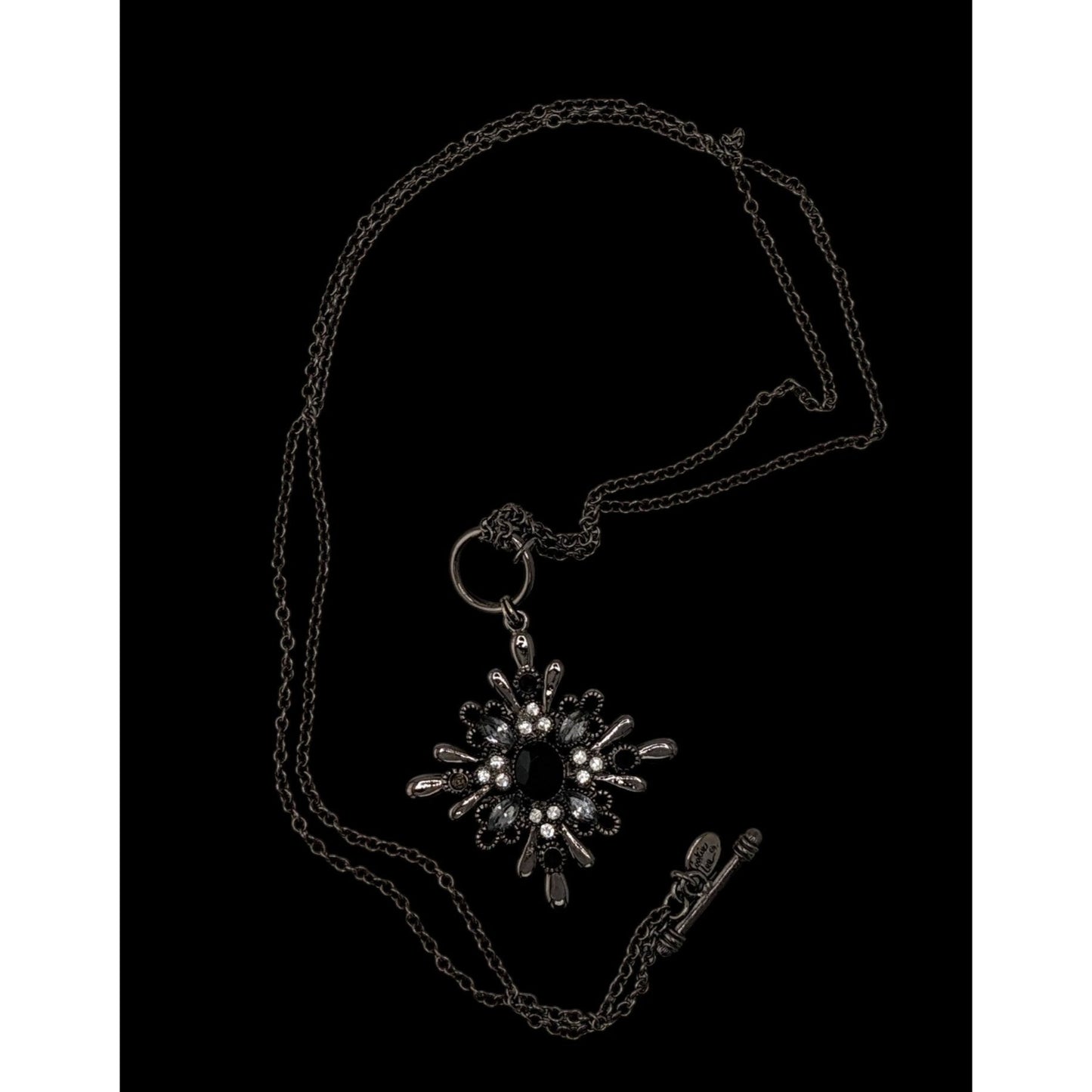 Vintage Cookie Lee Gothic Black Crystal Starburst Pendant Necklace