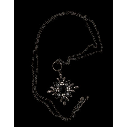 Vintage Cookie Lee Gothic Black Crystal Starburst Pendant Necklace