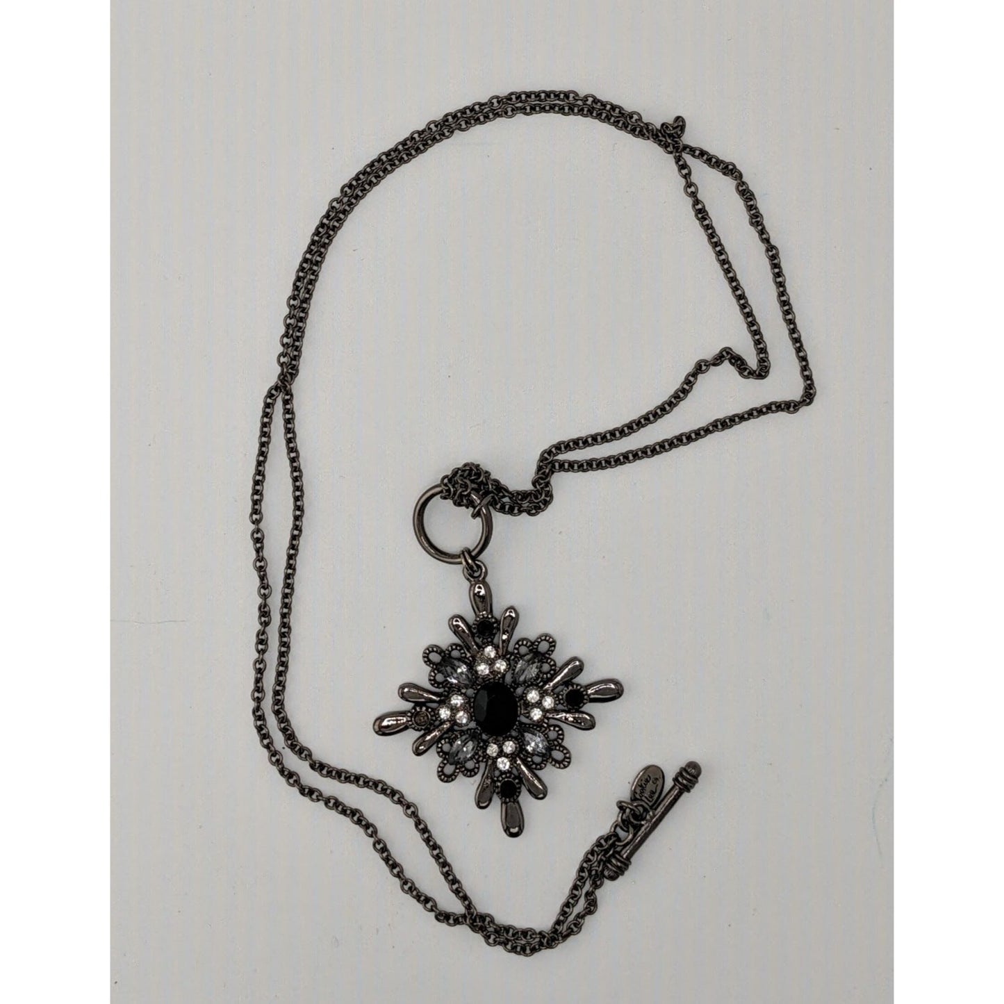 Vintage Cookie Lee Gothic Black Crystal Starburst Pendant Necklace