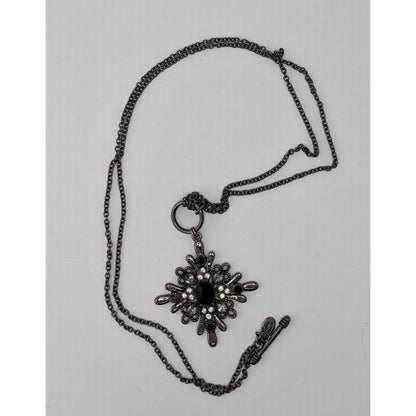Vintage Cookie Lee Gothic Black Crystal Starburst Pendant Necklace