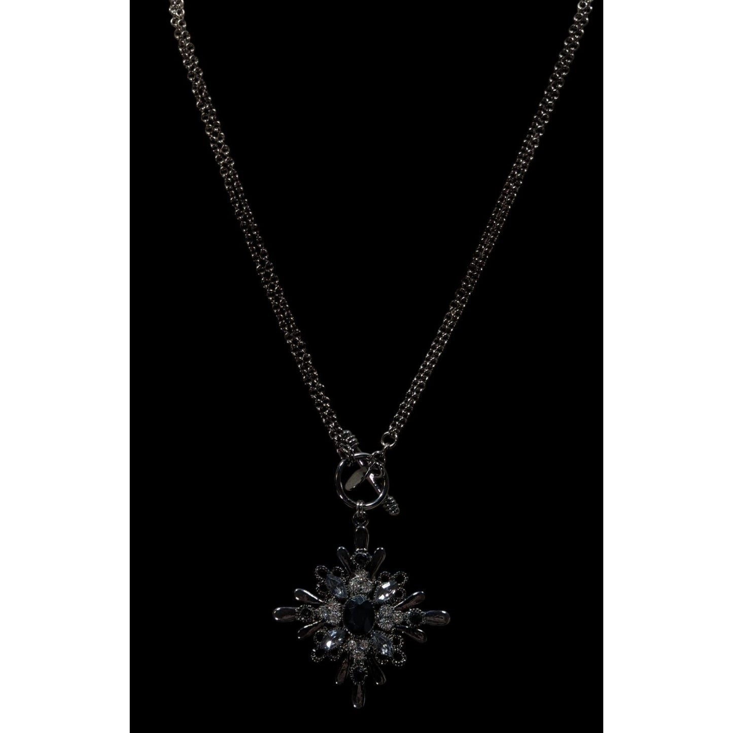 Vintage Cookie Lee Gothic Black Crystal Starburst Pendant Necklace