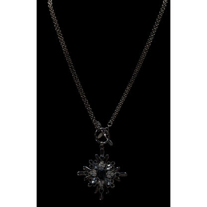 Vintage Cookie Lee Gothic Black Crystal Starburst Pendant Necklace