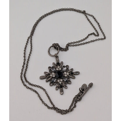 Vintage Cookie Lee Gothic Black Crystal Starburst Pendant Necklace