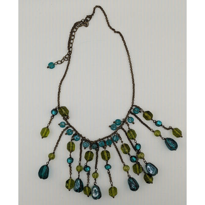 Vintage Bohemian Venetian Art Glass Blue And Green Fringe Necklace