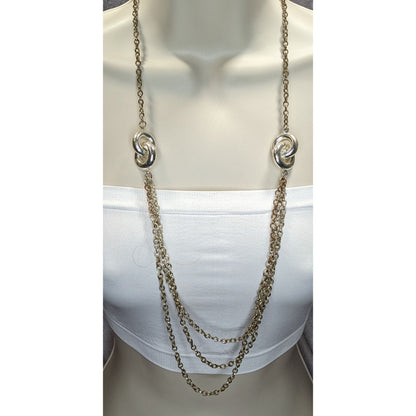 Layered Chain Necklace Chunky Knotted Accents Silver Preppy Abstract