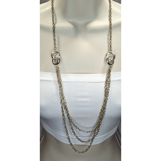 Layered Chain Necklace Chunky Knotted Accents Silver Preppy Abstract