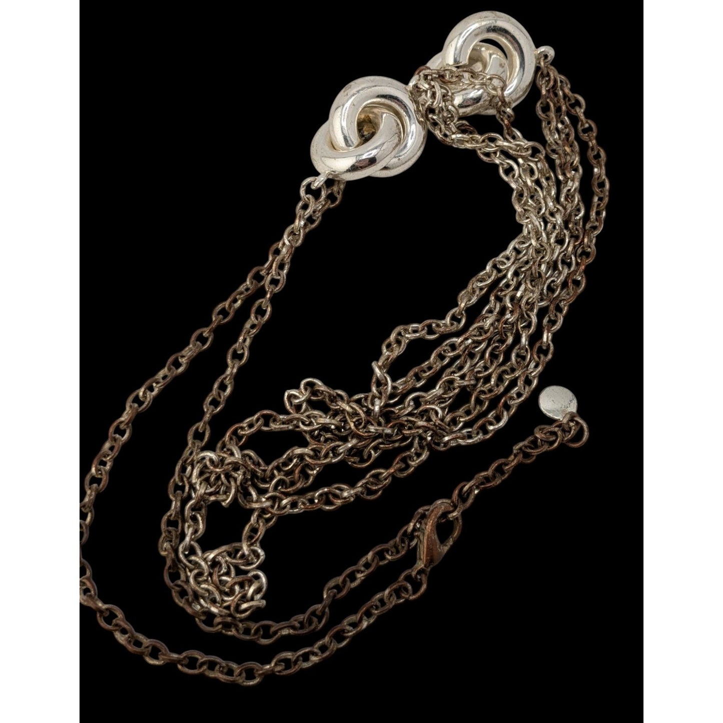 Layered Chain Necklace Chunky Knotted Accents Silver Preppy Abstract