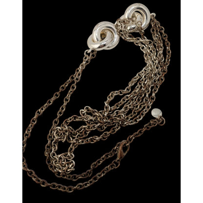 Layered Chain Necklace Chunky Knotted Accents Silver Preppy Abstract
