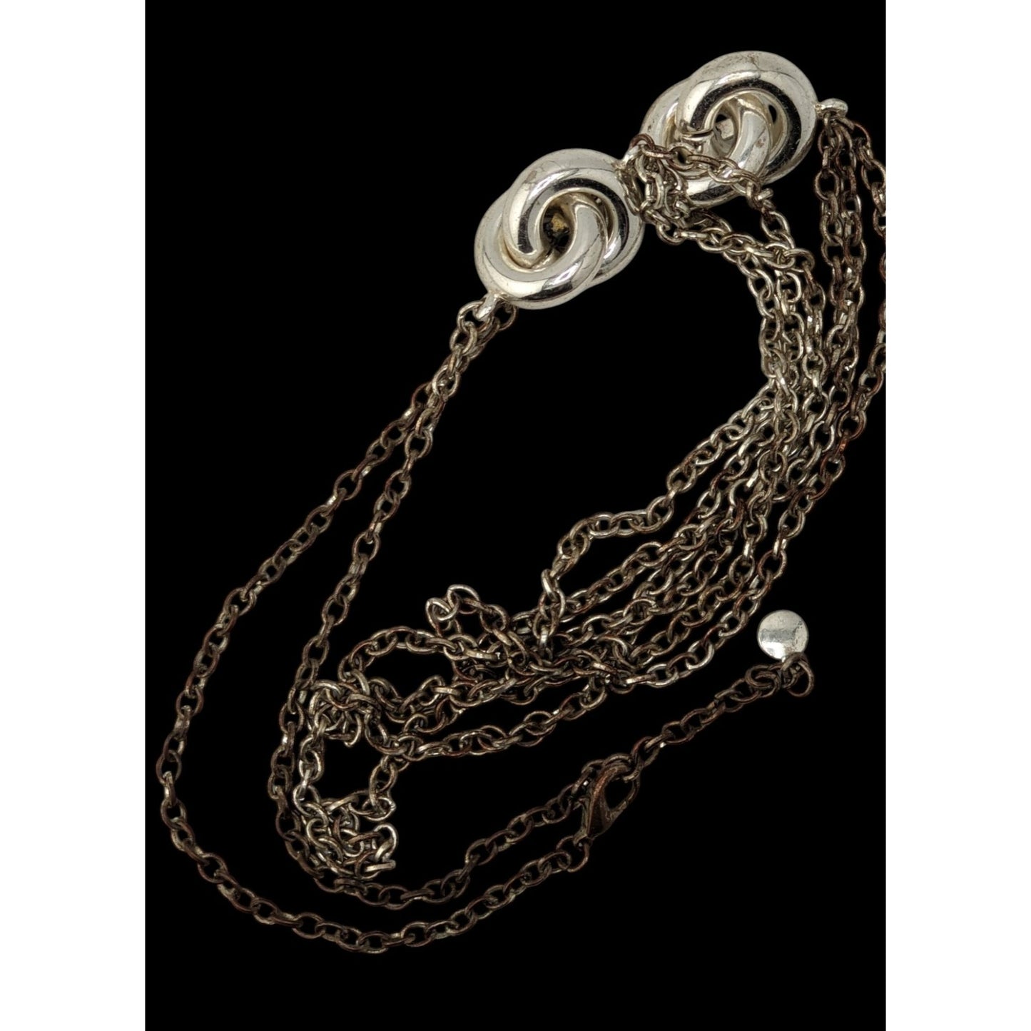 Layered Chain Necklace Chunky Knotted Accents Silver Preppy Abstract