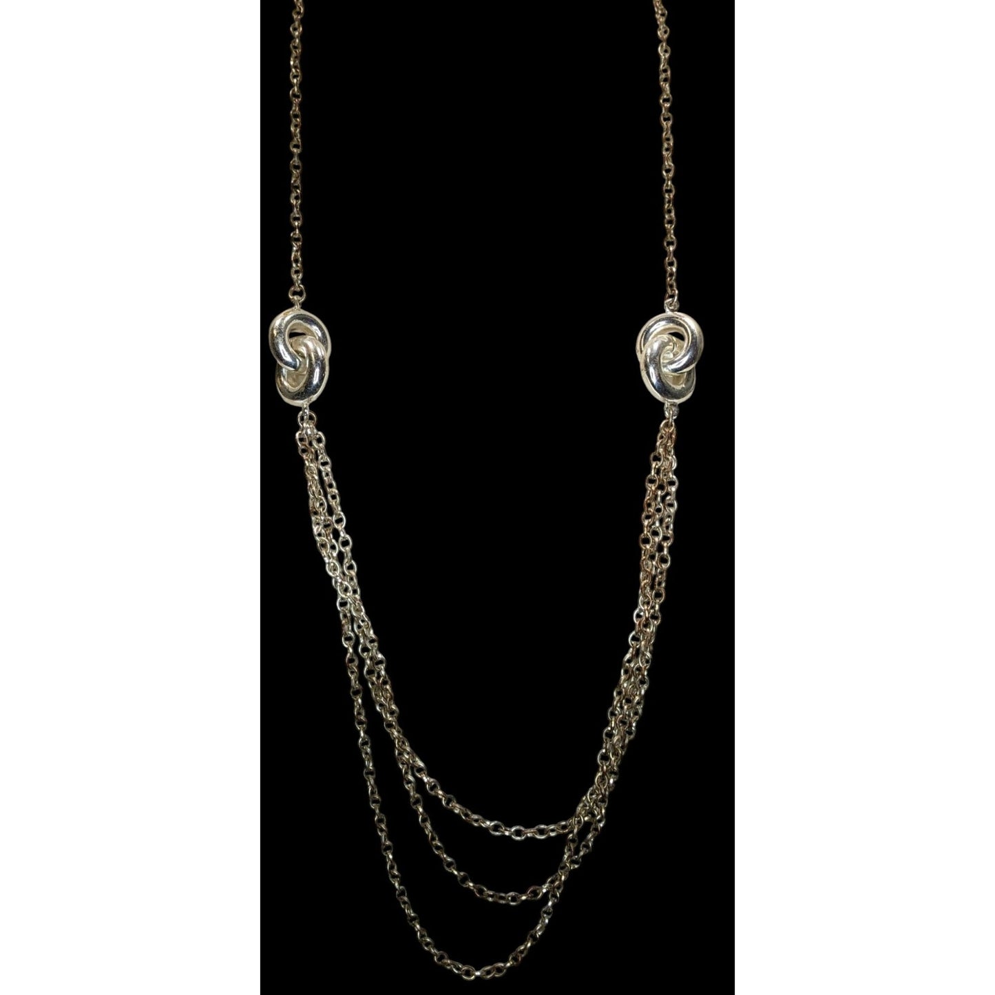 Layered Chain Necklace Chunky Knotted Accents Silver Preppy Abstract