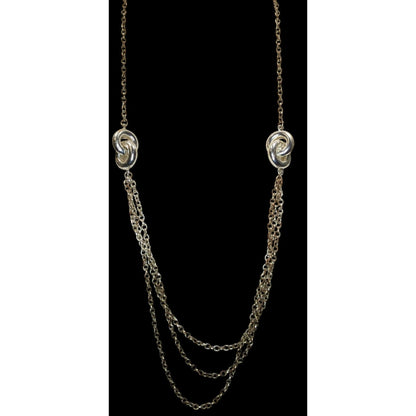Layered Chain Necklace Chunky Knotted Accents Silver Preppy Abstract