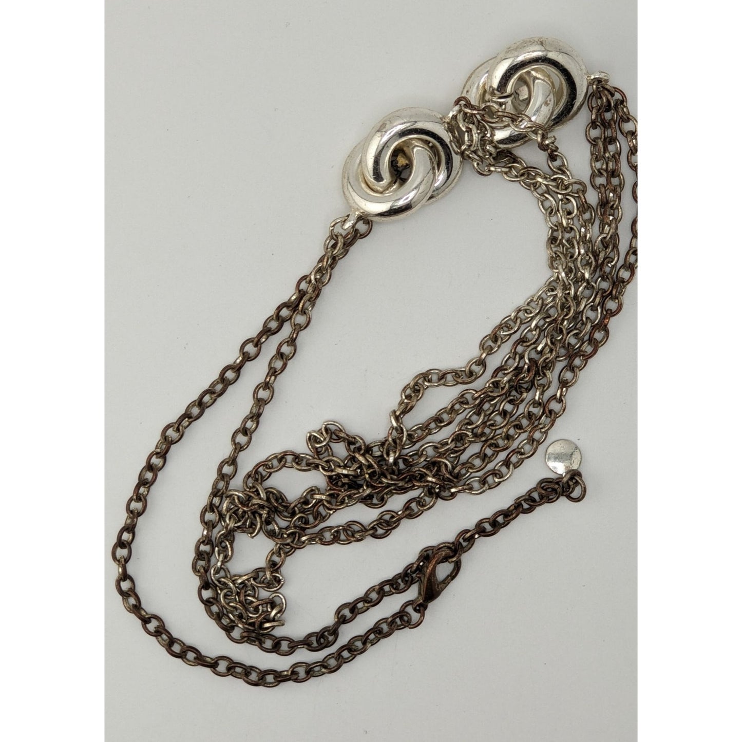 Layered Chain Necklace Chunky Knotted Accents Silver Preppy Abstract