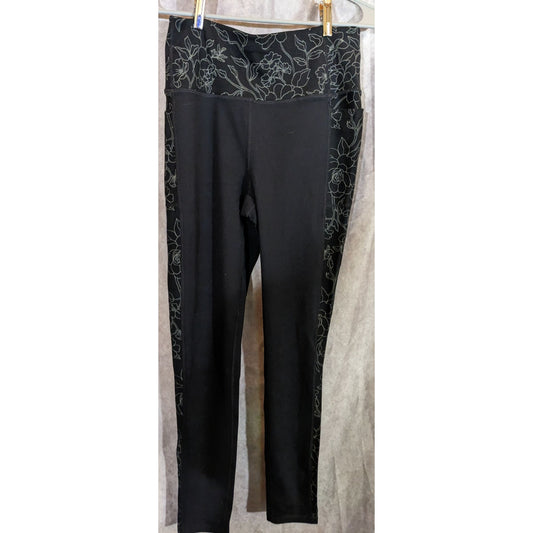 Skechers Black Floral Print High Waist Leggings Size M