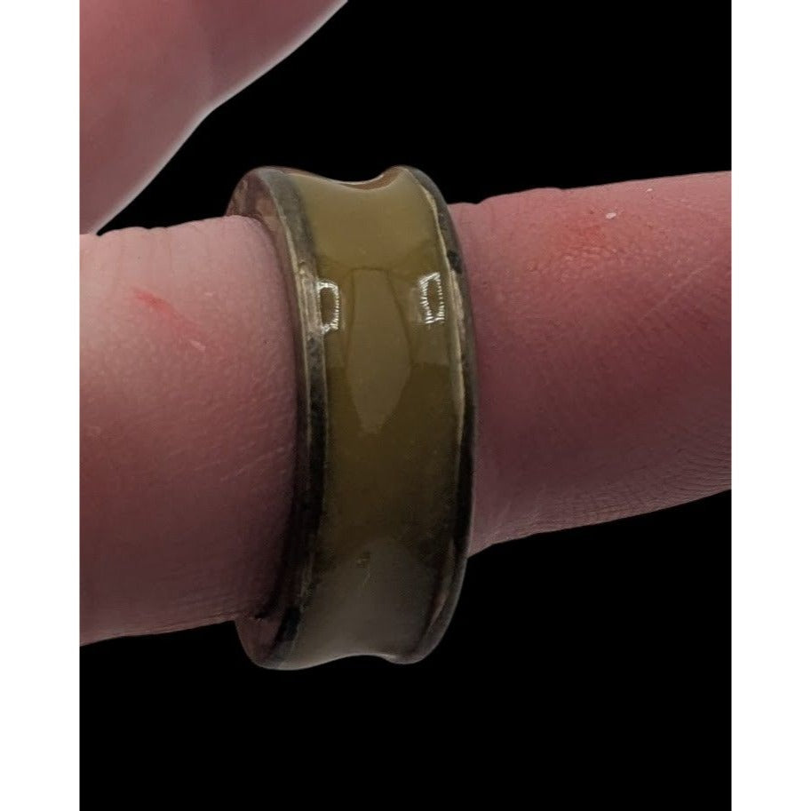 Vintage Retro Mod Olive Green Enamel Wide Band Statement Ring