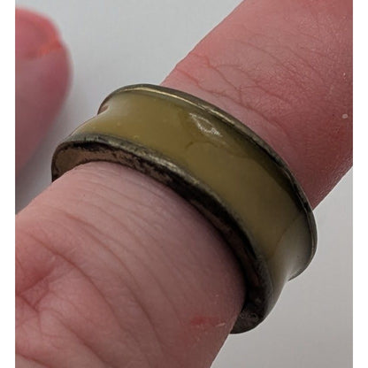 Vintage Retro Mod Olive Green Enamel Wide Band Statement Ring