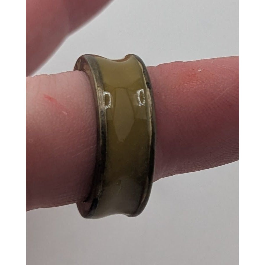 Vintage Retro Mod Olive Green Enamel Wide Band Statement Ring