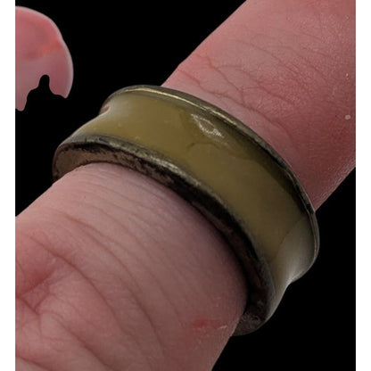 Vintage Retro Mod Olive Green Enamel Wide Band Statement Ring