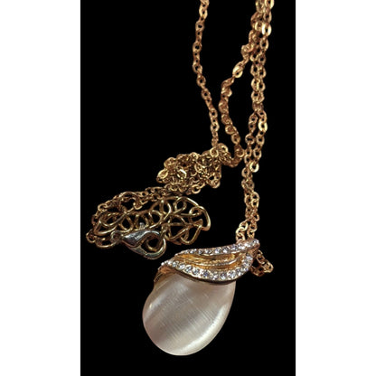 Elegant White Cateye Teardrop Pendant Necklace
