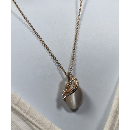 Elegant White Cateye Teardrop Pendant Necklace