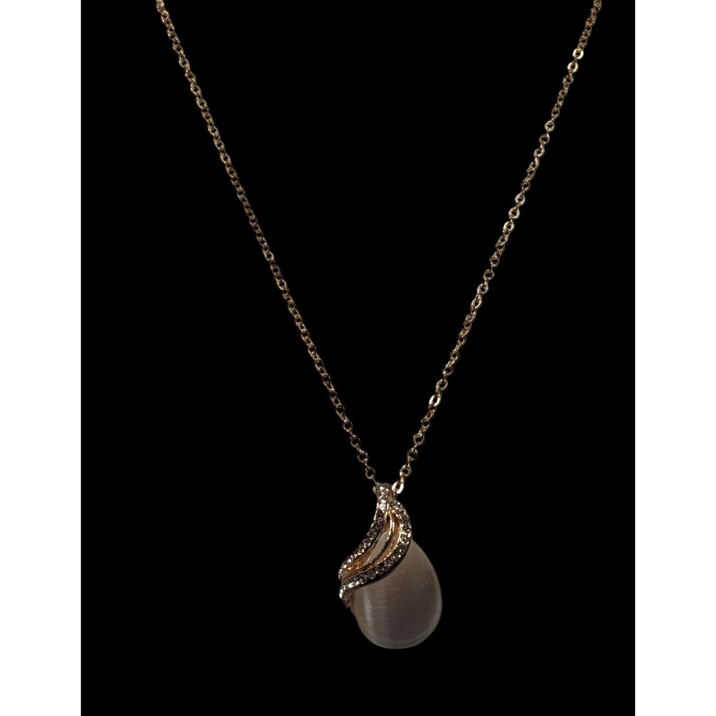 Elegant White Cateye Teardrop Pendant Necklace