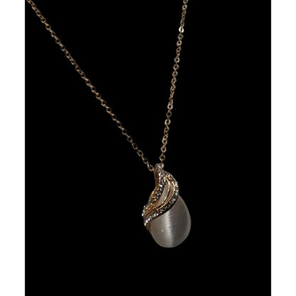 Elegant White Cateye Teardrop Pendant Necklace
