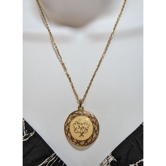 Vintage Cottagecore Floral Pendant Necklace With Cream Enamel