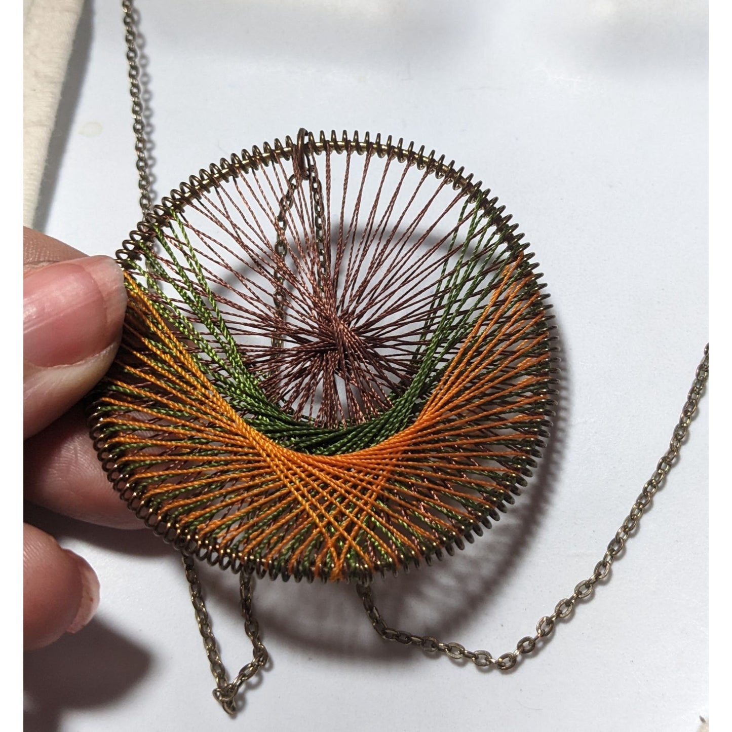 Earth Tone Macrame Threaded Pendant Necklace