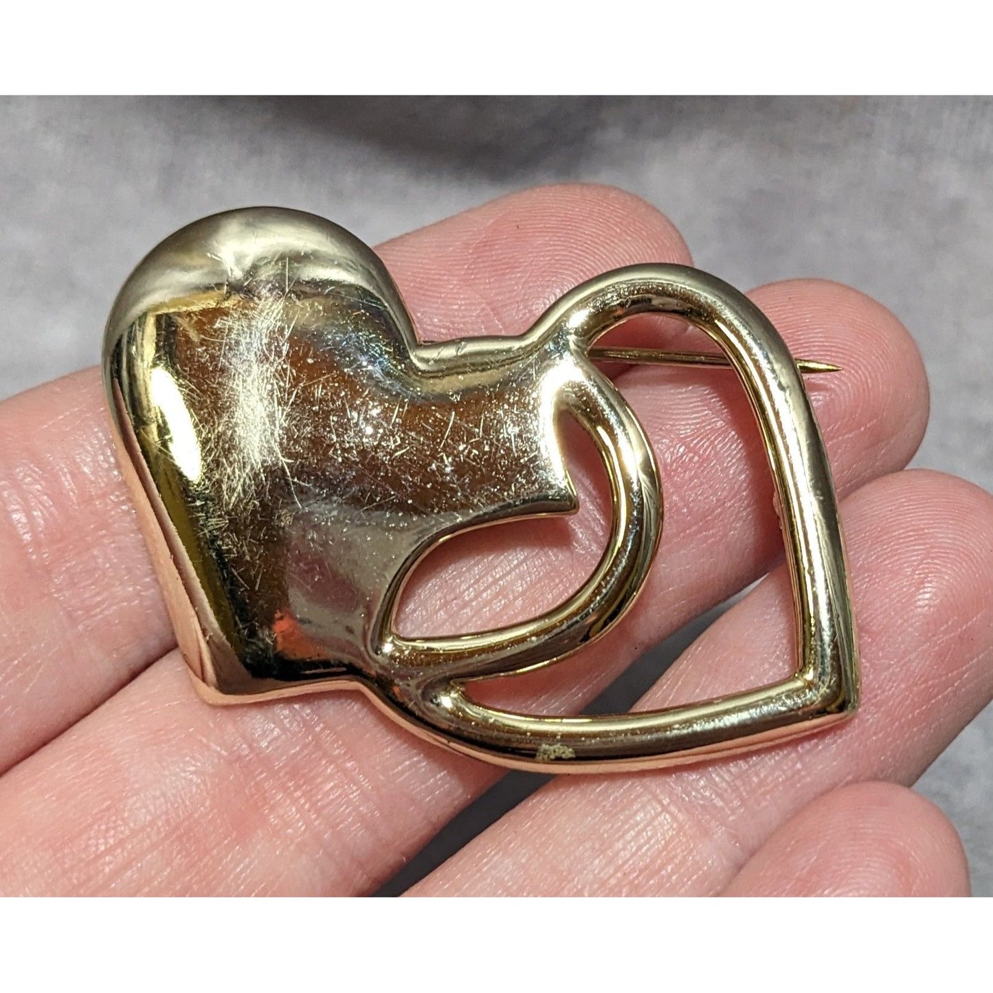 Silver Double Heart Valentine Brooch