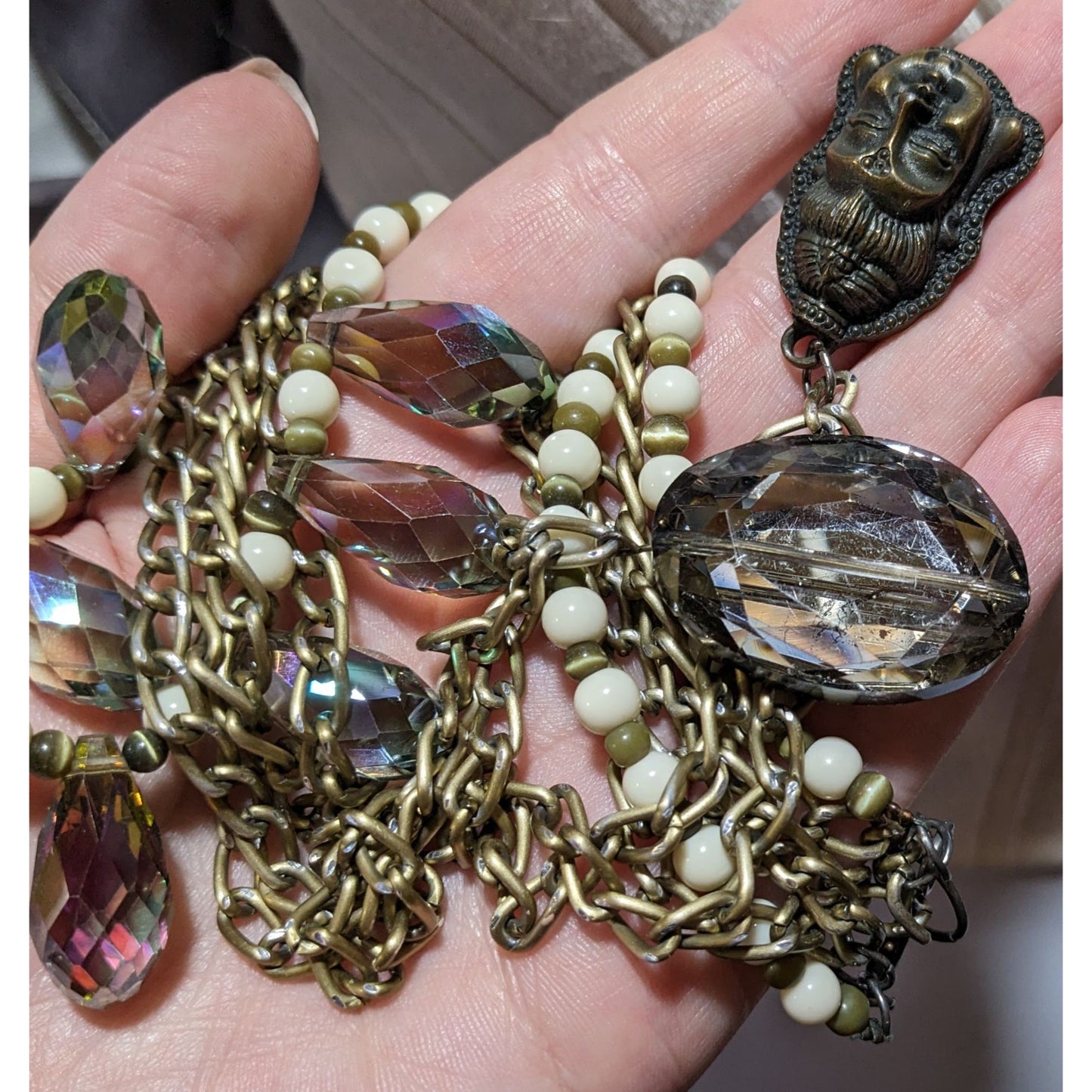 Multilayer Rainbow Glass Beaded Buddha Necklace