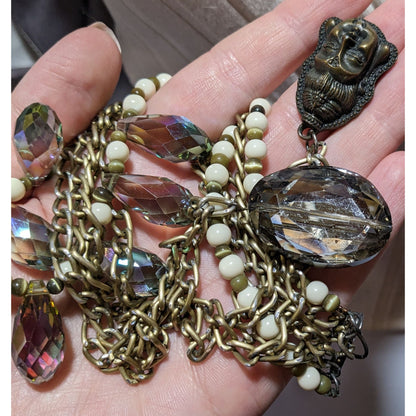 Multilayer Rainbow Glass Beaded Buddha Necklace