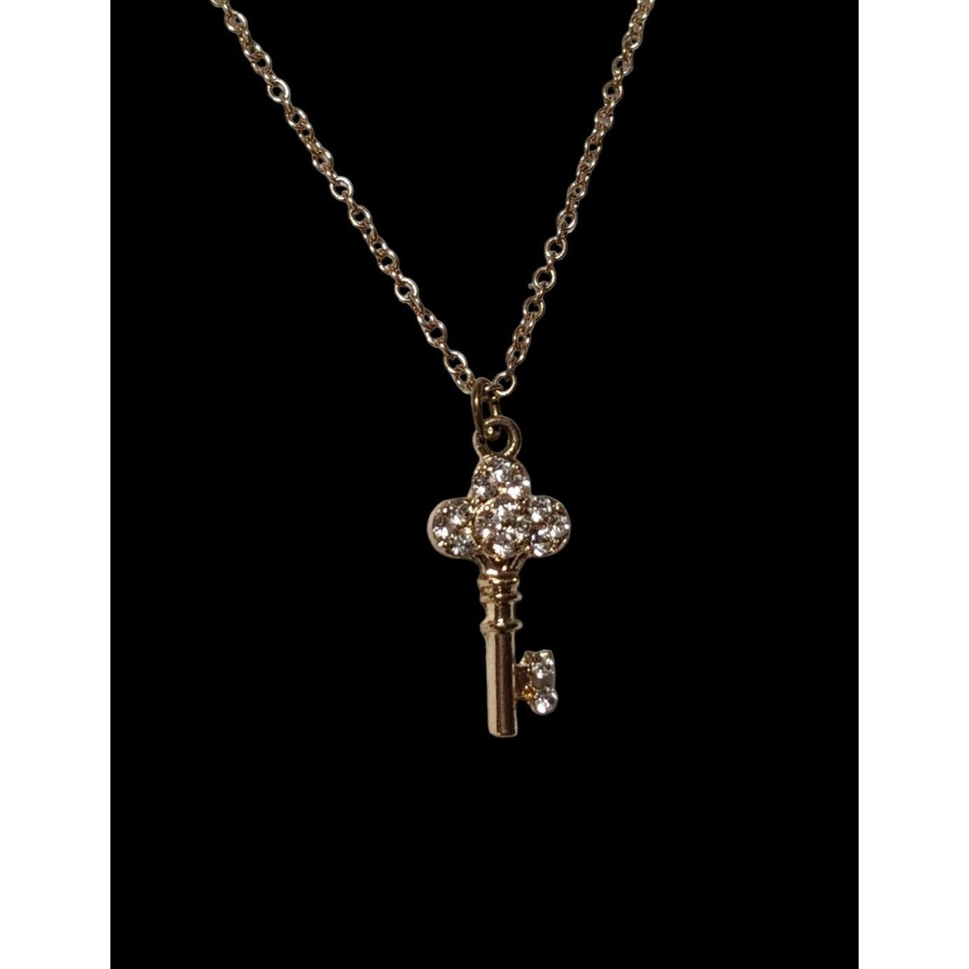 Minimalist Glam Gold Rhinestone Key Necklace