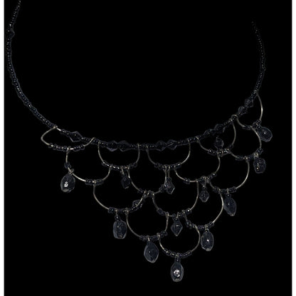 Gothic Beaded Cascade Coil Wire Necklace