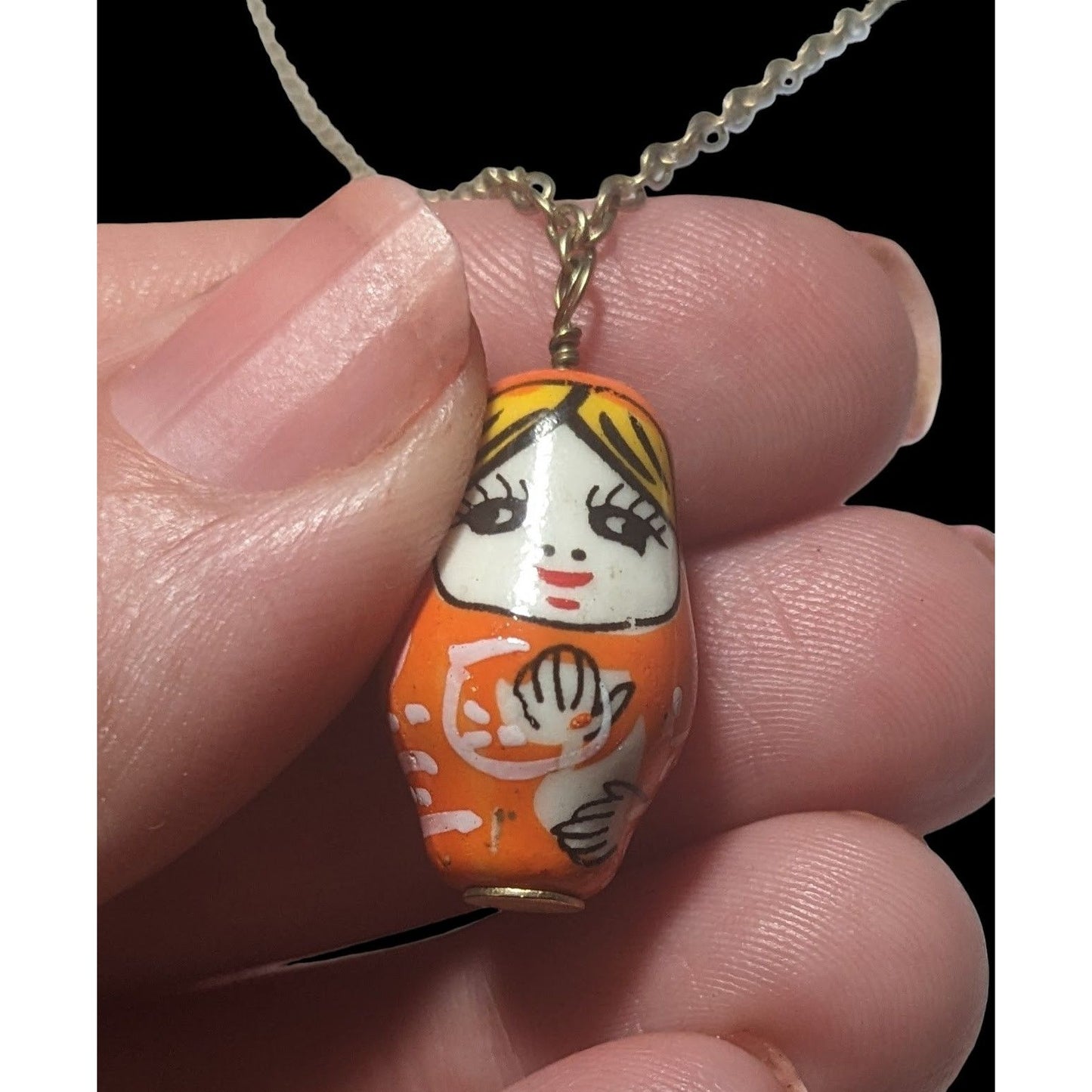 Retro Orange Russian Nesting Doll Necklace