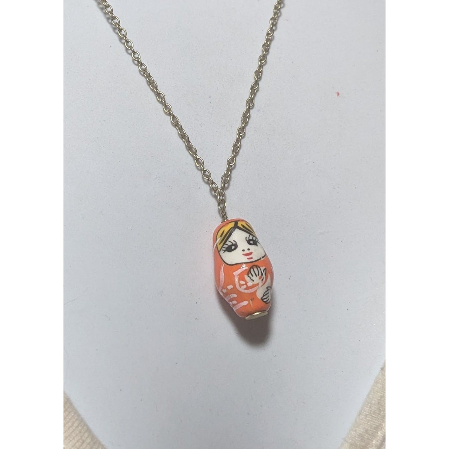 Retro Orange Russian Nesting Doll Necklace