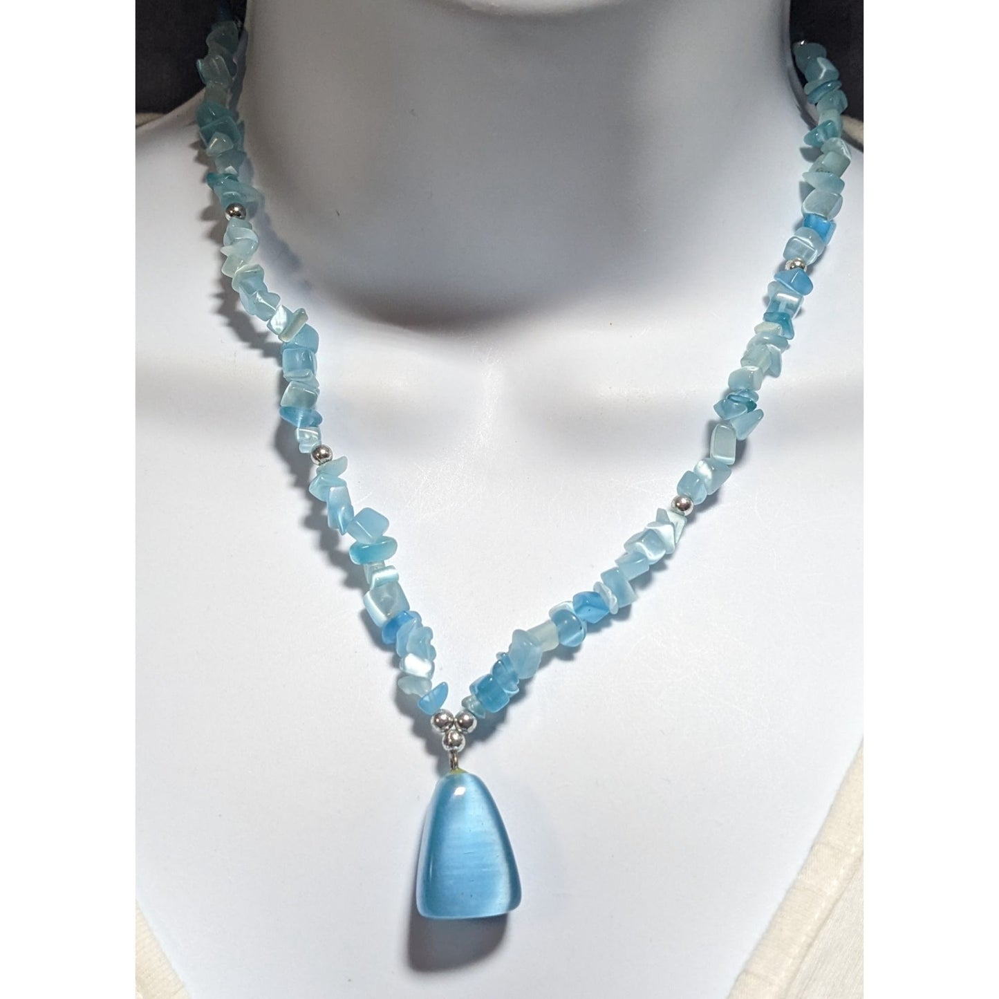 Blue Cat Eye Beaded Necklace