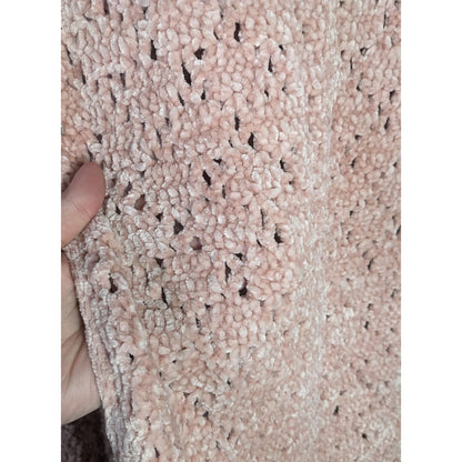Handmade Vintage Chenille Crochet Scarf With Scalloped Trim 83x23 Inches Pink & White