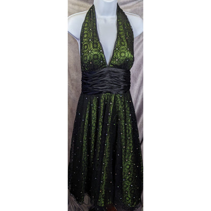 Vintage Adrianna Papell Boutique Green Floral Halter Dress