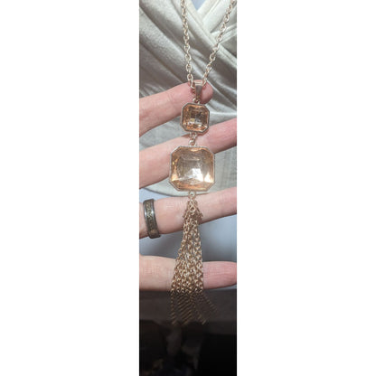 Orange And Rose Gold Brilliant Gemmed Tassel Necklace