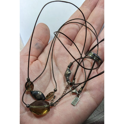 J.Jill Bohemian Hippie Glass And Metal Layered Pendant Necklace