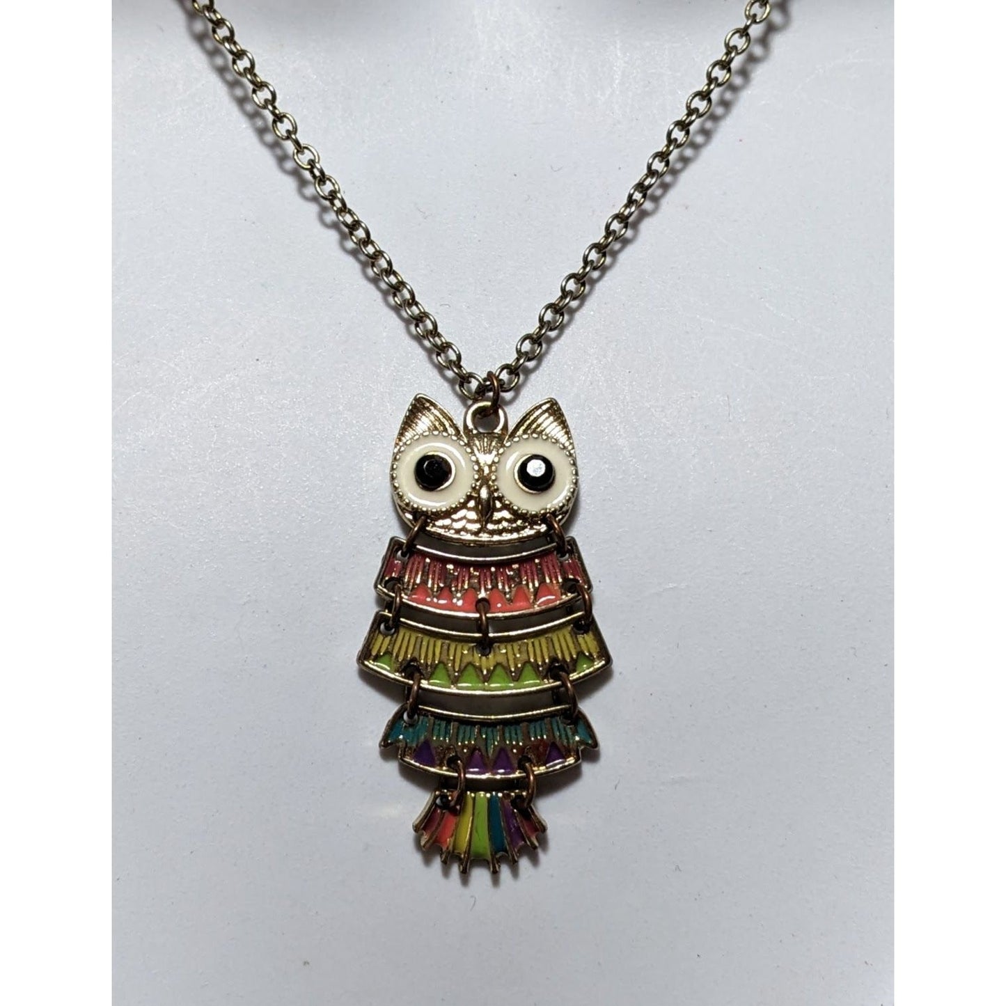 Rainbow Articulated Owl Necklace