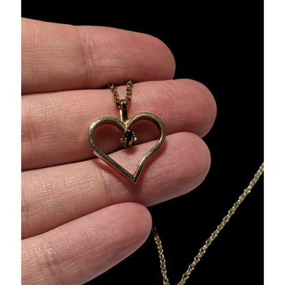 Gold Open Heart Blue Gem Necklace