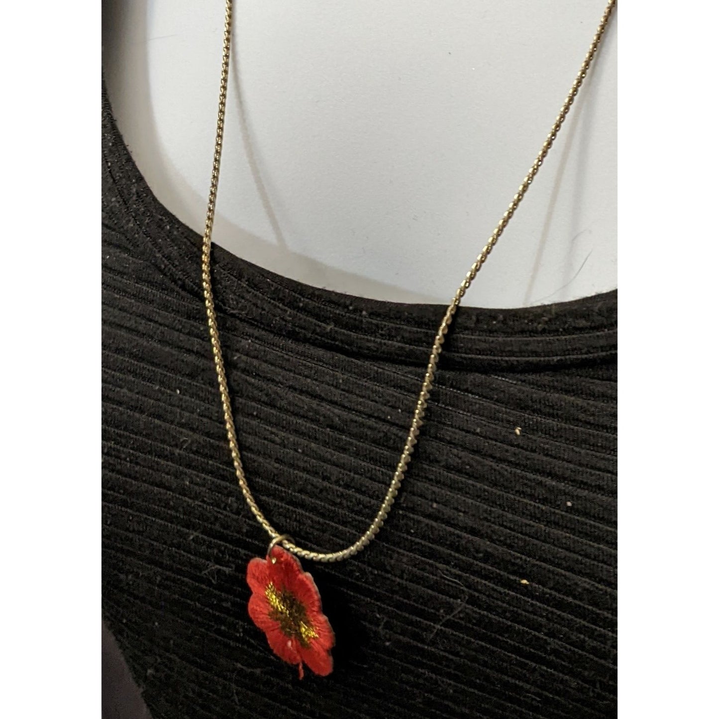 Red Minimalist Embroidered Flower Necklace